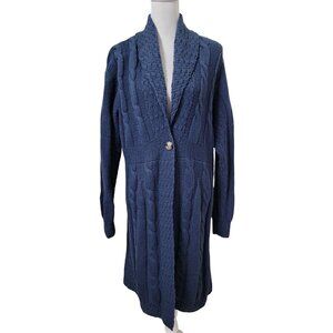 aran crafts Ireland Size L Dusty Blue 100% Merino Wool Cardigan Gently Used